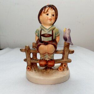 Vintage Hummel by Goebel 111 3/0 Wayside Harmony Boy On Fence With Bird 4"